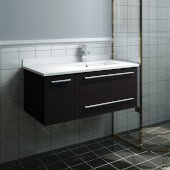  Lucera 36'' Espresso Wall Hung Modern Bathroom Vanity Base Cabinet w/ Top & Undermount Sink - Right Version, Vanity: 36''W x 20-2/5''D x 15-4/5''H