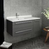  Lucera 36'' Gray Wall Hung Modern Bathroom Vanity Base Cabinet w/ Top & Undermount Sink - Left Version, Vanity: 36''W x 20-2/5''D x 15-4/5''H