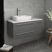  Lucera 36'' Gray Wall Hung Modern Bathroom Vanity Base Cabinet w/ Top & Vessel Sink - Left Version, Vanity: 36''W x 20-2/5''D x 20-4/5''H