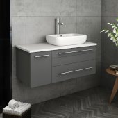 Lucera 36'' Gray Wall Hung Modern Bathroom Vanity Base Cabinet w/ Top & Vessel Sink - Right Version, Vanity: 36''W x 20-2/5''D x 20-4/5''H