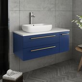  Lucera 36'' Royal Blue Wall Hung Modern Bathroom Vanity Base Cabinet w/ Top & Vessel Sink - Left Version, Vanity: 36''W x 20-2/5''D x 20-4/5''H