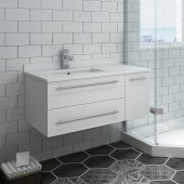  Lucera 36'' White Wall Hung Modern Bathroom Vanity Base Cabinet w/ Top & Undermount Sink - Left Version, Vanity: 36''W x 20-2/5''D x 15-4/5''H