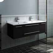  Lucera 48'' Espresso Wall Hung Modern Bathroom Vanity Base Cabinet w/ Top & Double Undermount Sinks, Vanity: 48''W x 20-2/5''D x 15-4/5''H