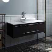  Lucera 48'' Espresso Wall Hung Modern Bathroom Vanity Base Cabinet w/ Top & Vessel Sink, Vanity: 48''W x 20-2/5''D x 20-4/5''H