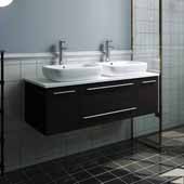 Lucera 48'' Espresso Wall Hung Modern Bathroom Vanity Base Cabinet w/ Top & Double Vessel Sinks, Vanity: 48''W x 20-2/5''D x 20-4/5''H
