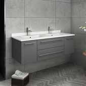  Lucera 48'' Gray Wall Hung Modern Bathroom Vanity Base Cabinet w/ Top & Double Undermount Sinks, Vanity: 48''W x 20-2/5''D x 15-4/5''H