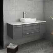  Lucera 48'' Gray Wall Hung Modern Bathroom Vanity Base Cabinet w/ Top & Vessel Sink, Vanity: 48''W x 20-2/5''D x 20-4/5''H