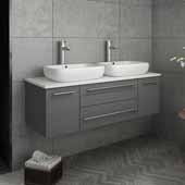 Lucera 48'' Gray Wall Hung Modern Bathroom Vanity Base Cabinet w/ Top & Double Vessel Sinks, Vanity: 48''W x 20-2/5''D x 20-4/5''H