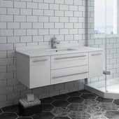  Lucera 48'' White Wall Hung Modern Bathroom Vanity Base Cabinet w/ Top & Undermount Sink, Vanity: 48''W x 20-2/5''D x 15-4/5''H