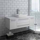  Lucera 48'' White Wall Hung Modern Bathroom Vanity Base Cabinet w/ Top & Vessel Sink, Vanity: 48''W x 20-2/5''D x 20-4/5''H