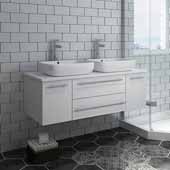  Lucera 48'' White Wall Hung Modern Bathroom Vanity Base Cabinet w/ Top & Double Vessel Sinks, Vanity: 48''W x 20-2/5''D x 20-4/5''H