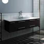  Lucera 60'' Espresso Wall Hung Modern Bathroom Vanity Base Cabinet w/ Top & Single Vessel Sink, Vanity: 60''W x 20-2/5''D x 20-4/5''H