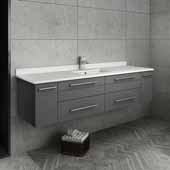  Lucera 60'' Gray Wall Hung Modern Bathroom Vanity Base Cabinet w/ Top & Single Undermount Sink, Vanity: 60''W x 20-2/5''D x 15-4/5''H