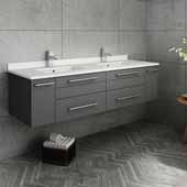  Lucera 60'' Gray Wall Hung Modern Bathroom Vanity Base Cabinet w/ Top & Double Undermount Sinks, Vanity: 60''W x 20-2/5''D x 15-4/5''H