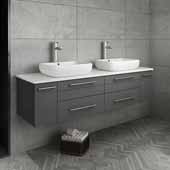  Lucera 60'' Gray Wall Hung Modern Bathroom Vanity Base Cabinet w/ Top & Double Vessel Sinks, Vanity: 60''W x 20-2/5''D x 20-4/5''H