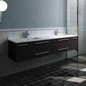  Lucera 72'' Espresso Wall Hung Modern Bathroom Vanity Base Cabinet w/ Top & Double Undermount Sinks, Vanity: 72''W x 20-2/5''D x 15-4/5''H