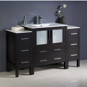  Torino 54'' Wide Espresso Modern Bathroom Cabinets w/ Integrated Sink