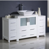  Torino 54'' Wide White Modern Bathroom Cabinets w/ Top & Vessel Sink