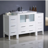  Torino 54'' Wide White Modern Bathroom Cabinets w/ Integrated Sink