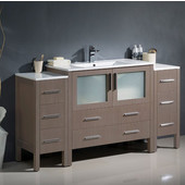  Torino 60'' Wide Gray Oak Modern Bathroom Cabinets w/ Integrated Sink
