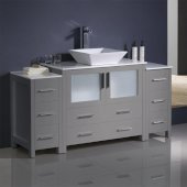 Torino 60'' Gray Modern Bathroom Vanity Cabinets w/ Top & Vessel Sink, 59-3/4'' W x 18-1/8'' D x 35-5/8'' H