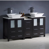  Torino 60'' Wide Espresso Modern Double Sink Bathroom Cabinets w/ Tops & Vessel Sinks