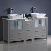  Torino 60'' Gray Modern Double Sink Bathroom Vanity Cabinets w/ Tops & Vessel Sinks, 60'' W x 18-1/8'' D x 35-5/8'' H