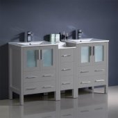  Torino 60'' Gray Modern Double Sink Bathroom Vanity Cabinets w/ Integrated Sinks, 60'' W x 18-1/8'' D x 33-3/4'' H