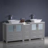  Torino 72'' Gray Modern Double Sink Bathroom Vanity Cabinets w/ Tops & Vessel Sinks, 72'' W x 18-1/8'' D x 35-5/8'' H