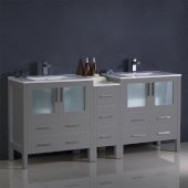  Torino 72'' Gray Modern Double Sink Bathroom Vanity Cabinets w/ Integrated Sinks, 72'' W x 18-1/8'' D x 33-3/4'' H