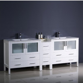  Torino 72'' Wide White Modern Double Sink Bathroom Cabinets w/ Integrated Sinks