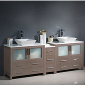  Torino 84'' Wide Gray Oak Modern Double Sink Bathroom Cabinets w/ Tops & Vessel Sinks