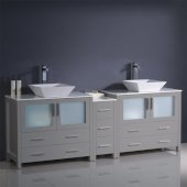 Torino 84'' Gray Modern Double Sink Bathroom Vanity Cabinets w/ Tops & Vessel Sinks, 83-1/2'' W x 18-1/8'' D x 35-5/8'' H