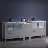  Torino 84'' Gray Modern Double Sink Bathroom Vanity Cabinets w/ Integrated Sinks, 83-1/2'' W x 18-1/8'' D x 33-3/4'' H