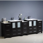  Torino 84'' Wide Espresso Modern Double Sink Bathroom Cabinets w/ Integrated Sinks