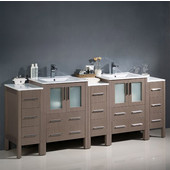  Torino 84'' Wide Gray Oak Modern Double Sink Bathroom Cabinets w/ Integrated Sinks