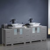  Torino 84'' Gray Modern Double Sink Bathroom Vanity Cabinets w/ Tops & Vessel Sinks, 84'' W x 18-1/8'' D x 35-5/8'' H