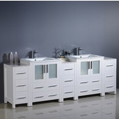  Torino 84'' Wide White Modern Double Sink Bathroom Cabinets w/ Integrated Sinks
