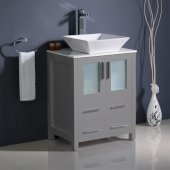  Torino 24'' Gray Modern Bathroom Vanity Cabinet w/ Top &Vessel Sink, 24'' W x 18-1/8'' D x 35-5/8'' H