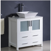  Torino 30'' Wide White Modern Bathroom Cabinet w/ Top & Vessel Sink