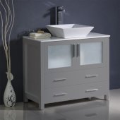  Torino 36'' Gray Modern Bathroom Vanity Cabinet w/ Vessel Sink, 35-3/4'' W x 18-1/8'' D x 35-5/8'' H
