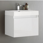  Nano White 23-2/5'' Wide Modern Bathroom Cabinet w/ Integrated Sink
