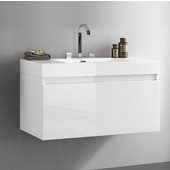  Mezzo White 39'' Wide Modern Bathroom Cabinet w/ Integrated Sink
