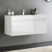 Mezzo 48'' White Wall Hung Modern Bathroom Cabinet w/ Integrated Sink, Overall Dimensions: 47-5/16'' W x 18-7/8'' D x 21-5/8'' H