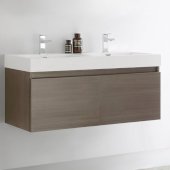  Mezzo 48'' Gray Oak Wall Hung Double Sink Modern Bathroom Cabinet w/ Integrated Sink, Overall Dimensions: 47-5/16'' W x 18-7/8'' D x 21-5/8'' H
