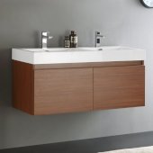  Mezzo 48'' Teak Wall Hung Double Sink Modern Bathroom Cabinet w/ Integrated Sink, Overall Dimensions: 47-5/16'' W x 18-7/8'' D x 21-5/8'' H