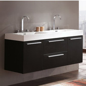  Opulento Black 54'' Wide Modern Double Sink Bathroom Cabinet w/ Integrated Sinks