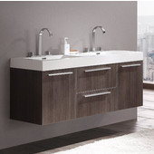  Opulento Gray 54'' Wide Oak Modern Double Sink Bathroom Cabinet w/ Integrated Sinks