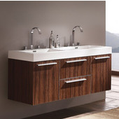  Opulento Walnut 54'' Wide Modern Double Sink Cabinet w/ Integrated Sinks