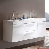  Opulento White 54'' Wide Modern Double Sink Cabinet w/ Integrated Sinks